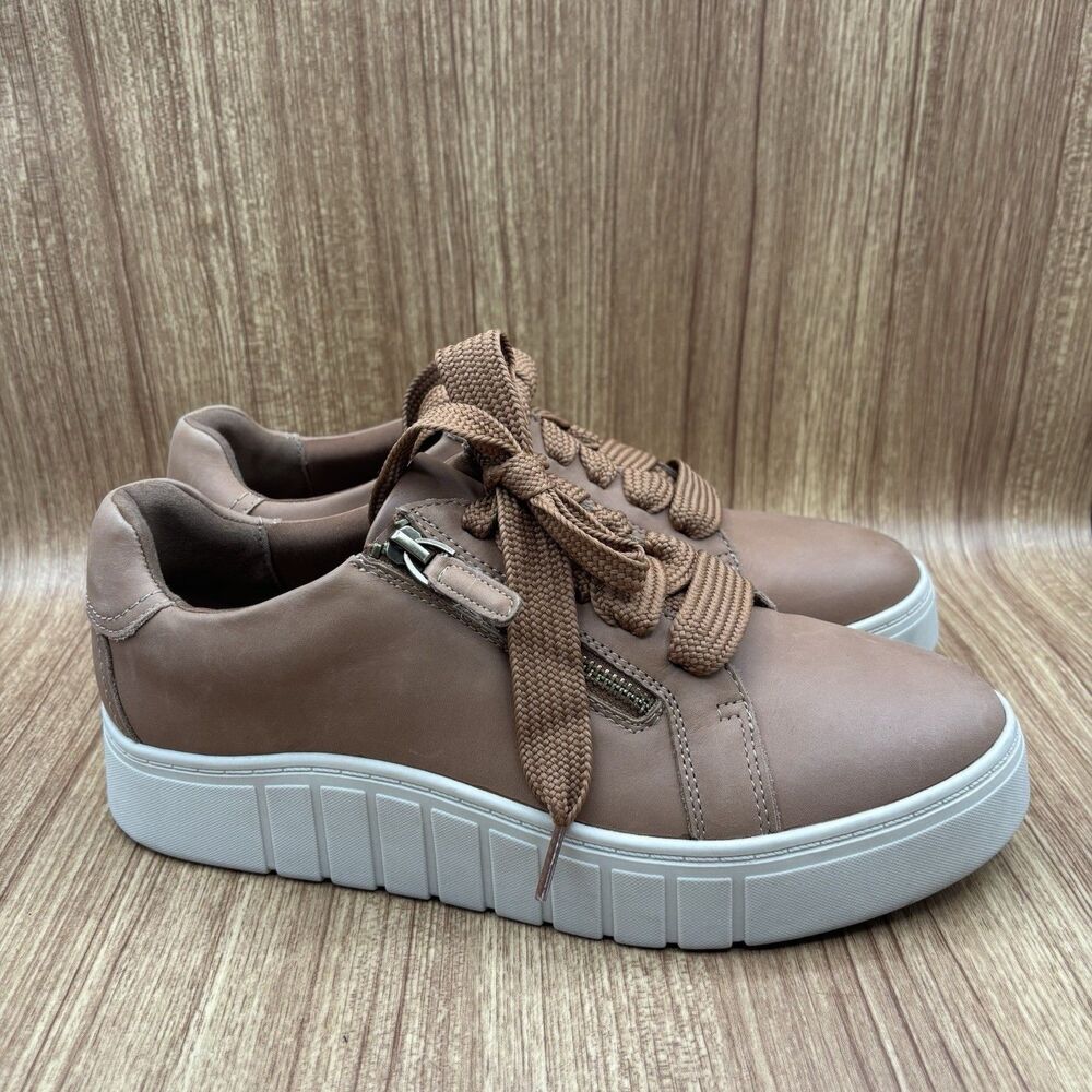 Clarks Mykah Joy Sneaker‎ Tan Leather Lace Up Side Zip Women's Size 11 M Shoes
